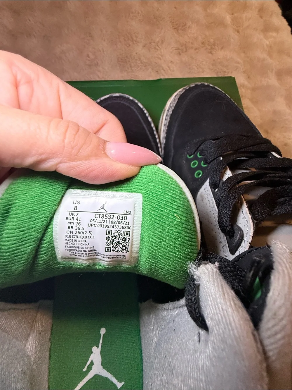 Nike Air Jordan 3 Retro Pine Green Black – Men’s Size 8 – Original Box